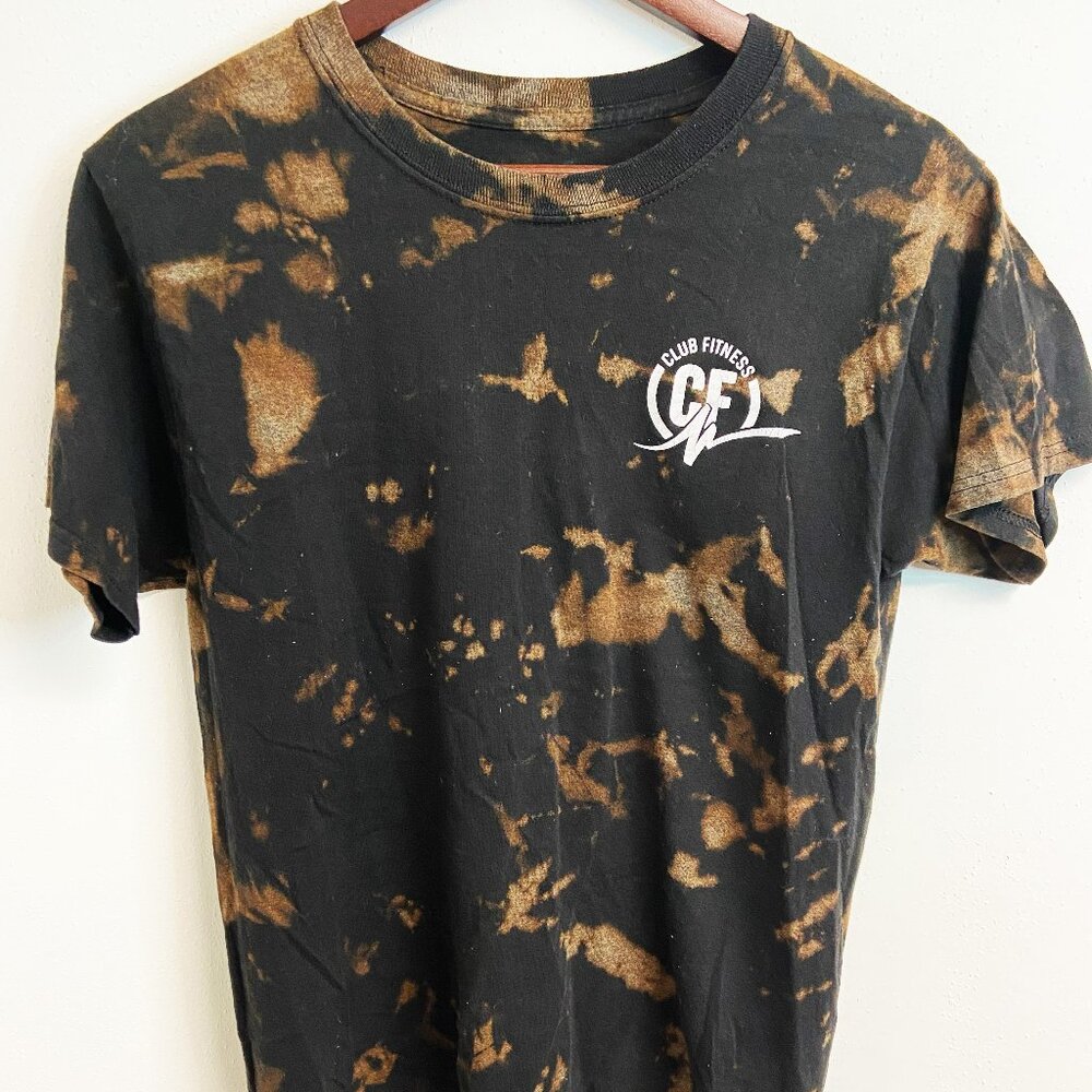 Black Bleach Dye T-shirt Workout Hand Dyed Club Fitness Tee Mens Unisex Size S